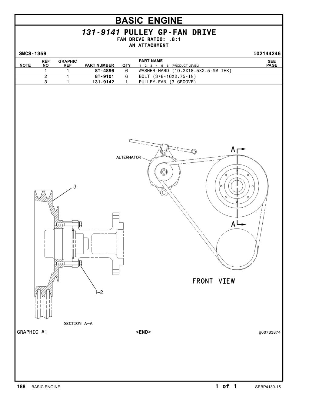131-9142 PULLEY-FAN (3 GROOVE) CAT parts manual diagram