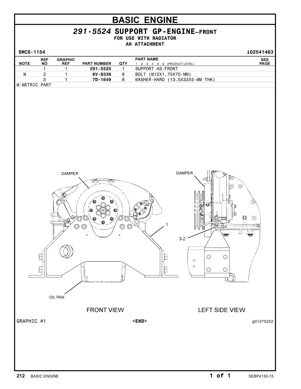 291-5525 SUPPORT AS-FRONT CAT parts manual diagram