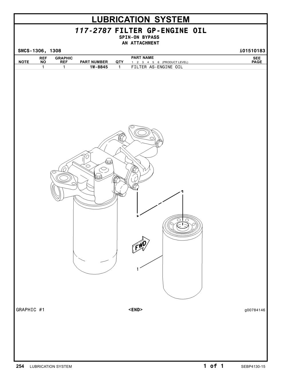 1W-8845 FILTER AS-ENGINE OIL CAT parts manual diagram