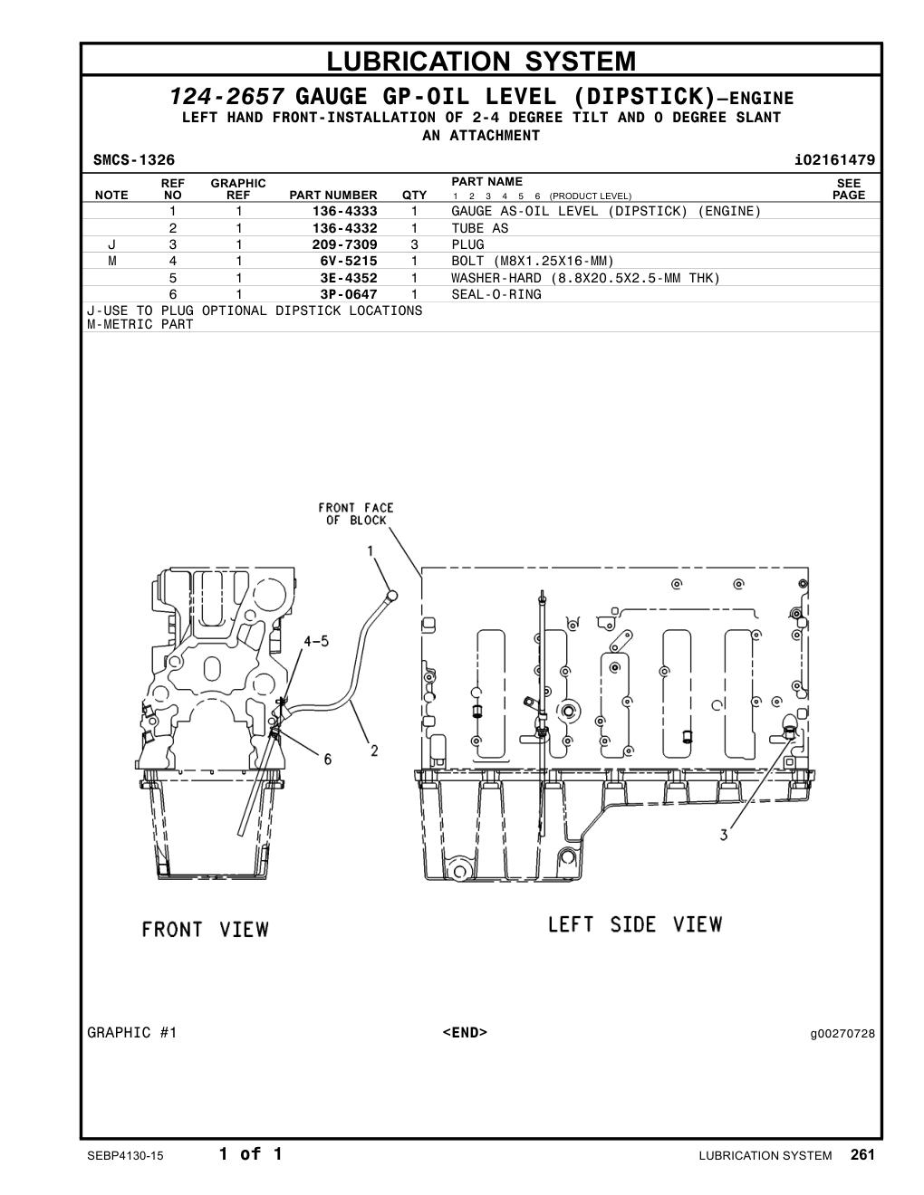 136-4333 GAUGE AS-OIL LEVEL (DIPSTICK) (ENGINE) CAT parts manual diagram
