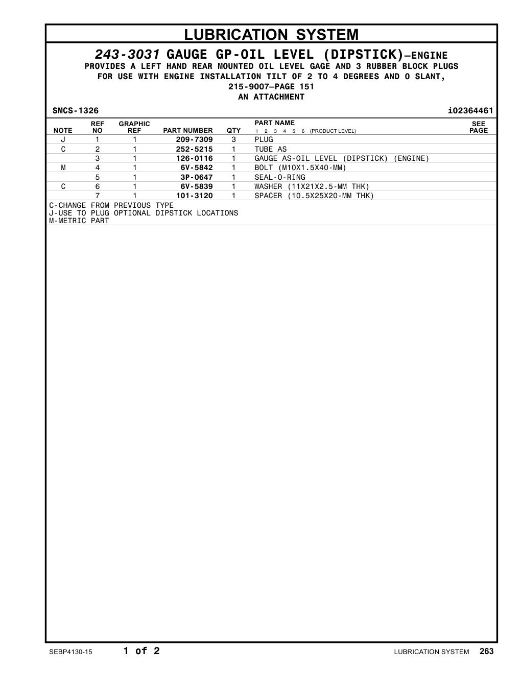 126-0116 GAUGE AS-OIL LEVEL (DIPSTICK) (ENGINE) CAT parts manual diagram