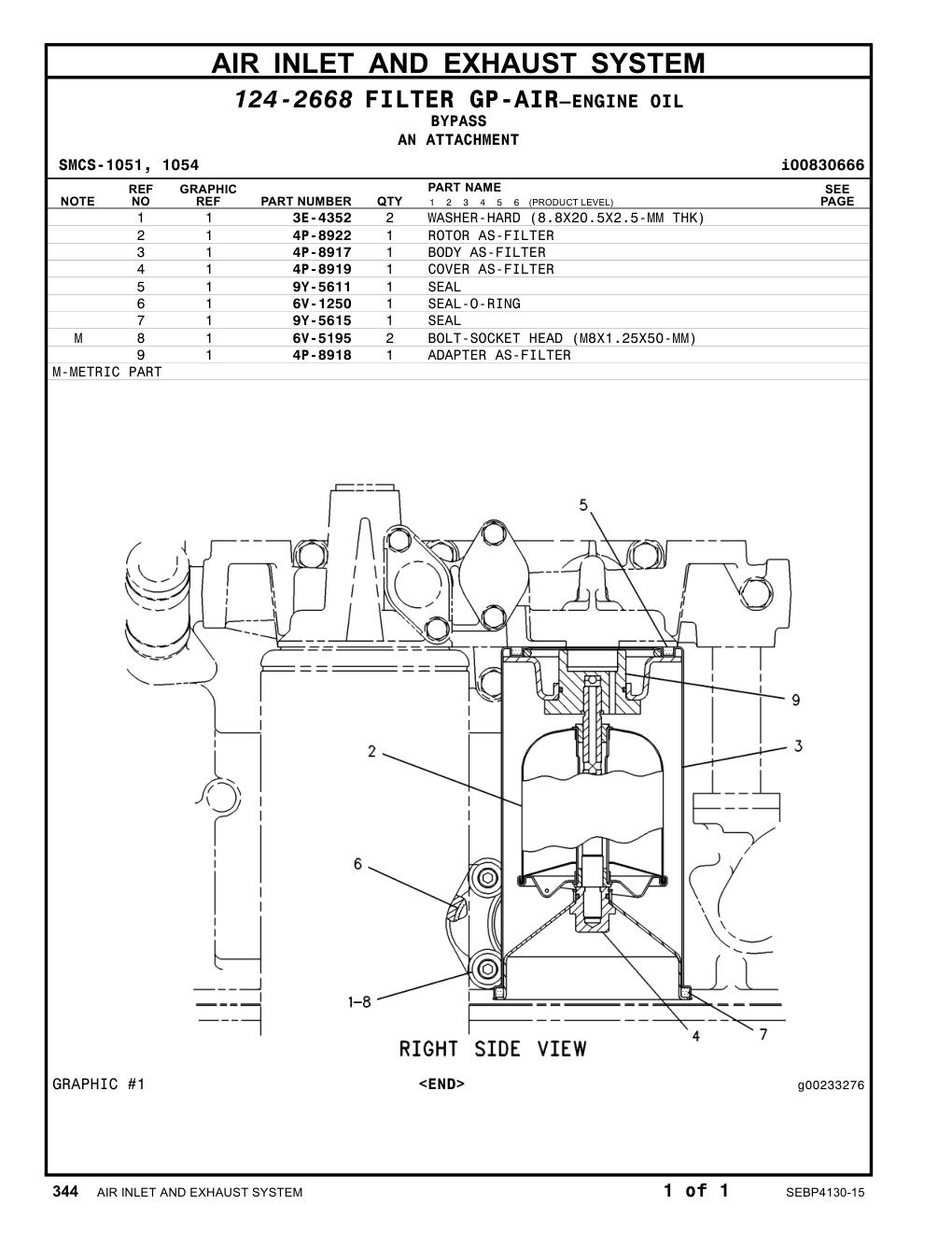 4P-8917 BODY AS-FILTER CAT parts manual diagram