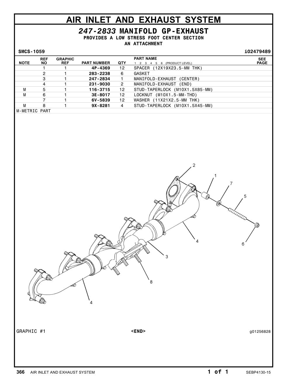 247-2834 MANIFOLD-EXHAUST (CENTER) CAT parts manual diagram
