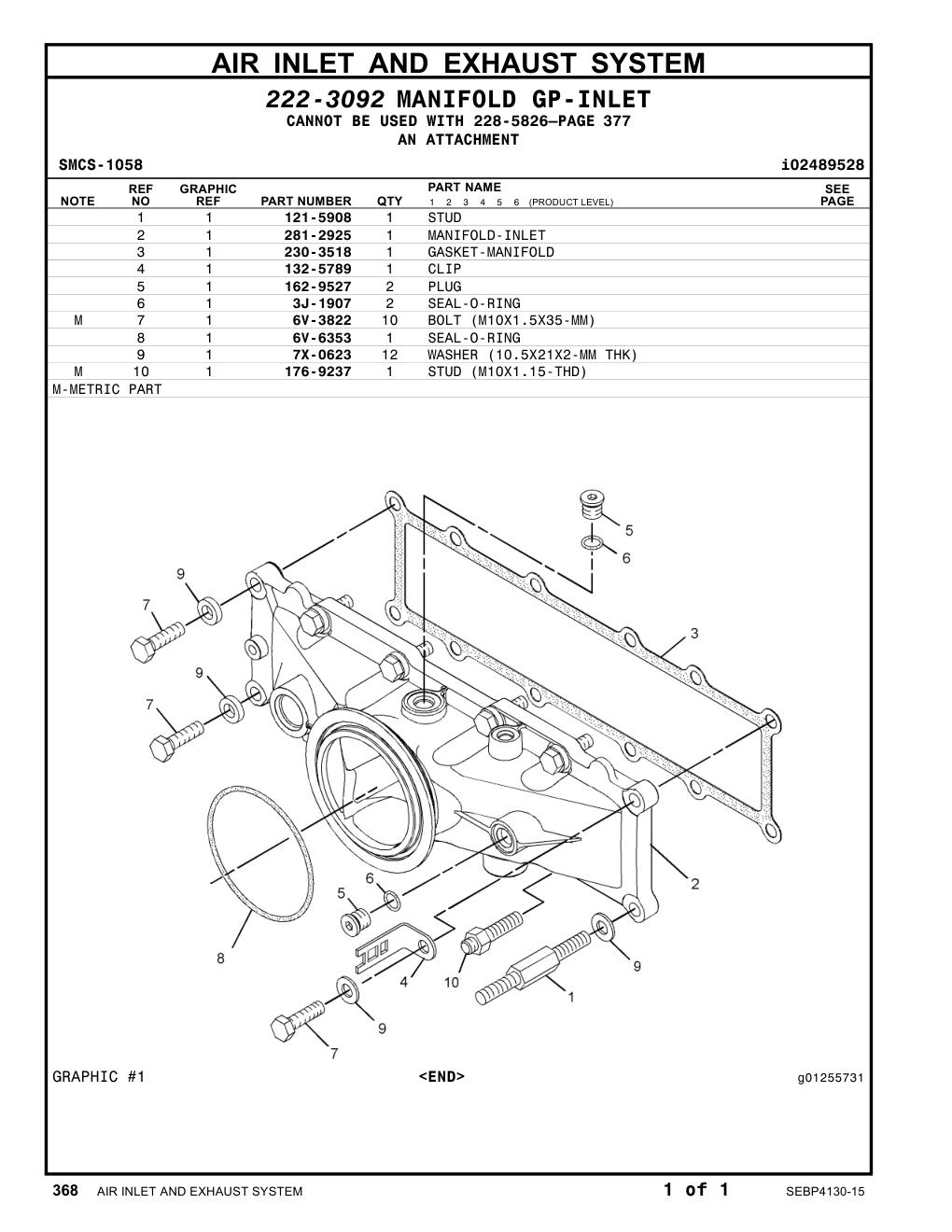 281-2925 MANIFOLD-INLET CAT parts manual diagram