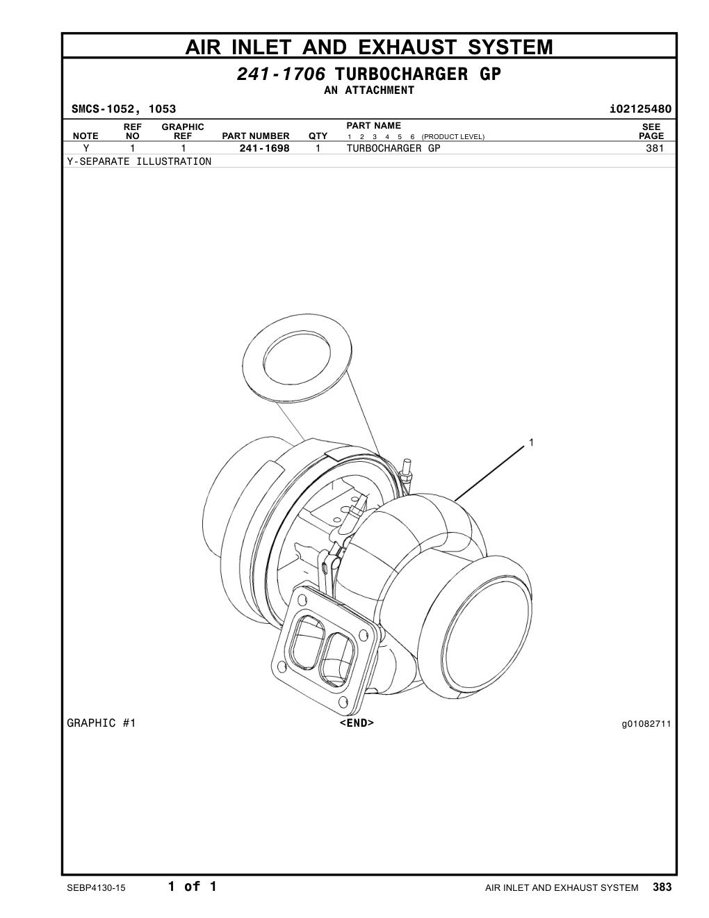 241-1698 TURBOCHARGER GP CAT parts manual diagram