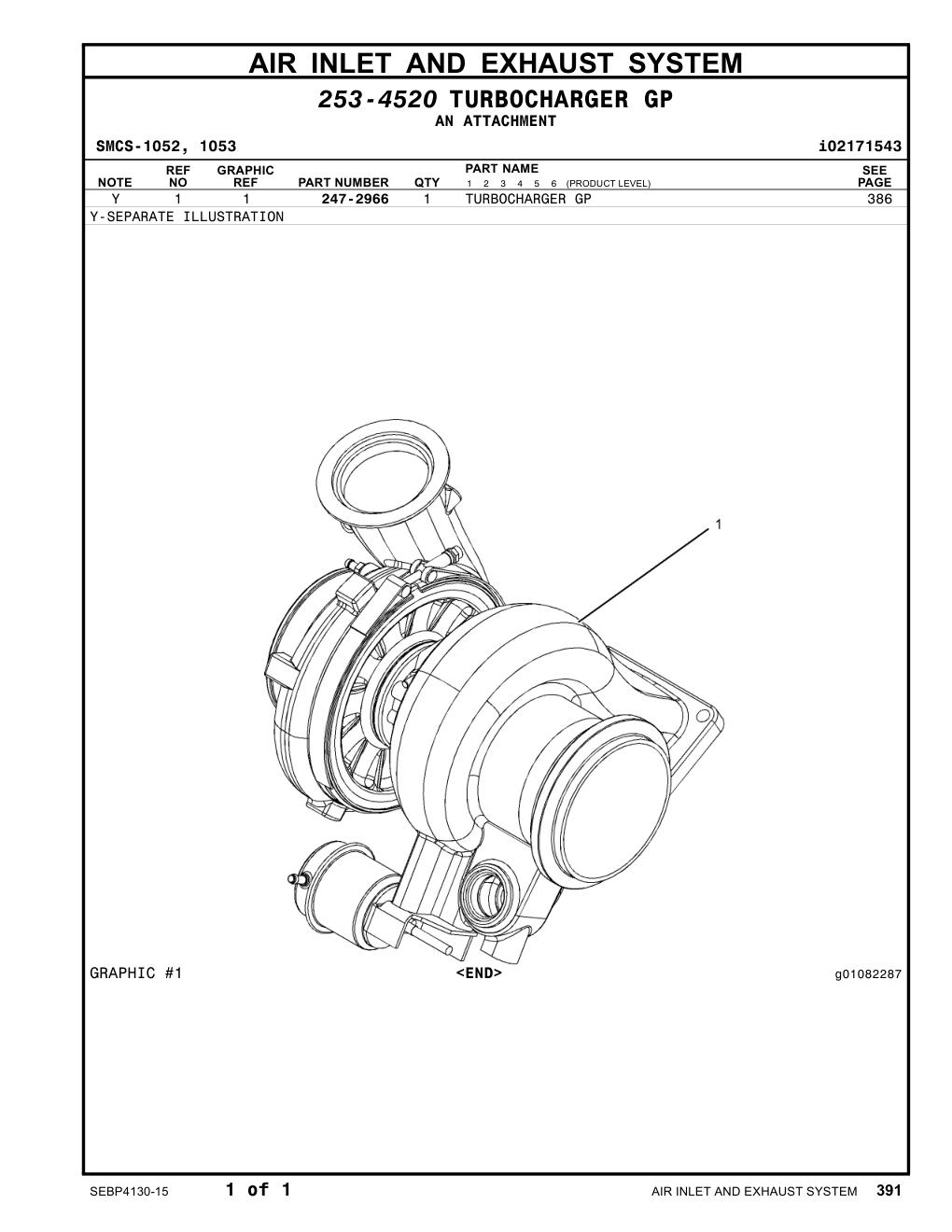 247-2966 TURBOCHARGER GP CAT parts manual diagram