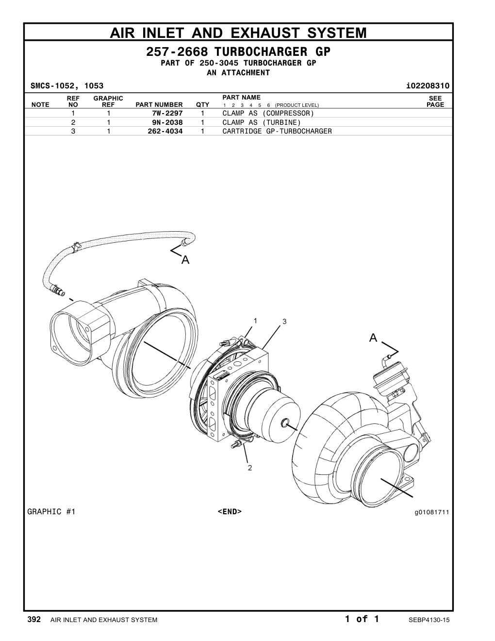 262-4034 CARTRIDGE GP-TURBOCHARGER CAT parts manual diagram