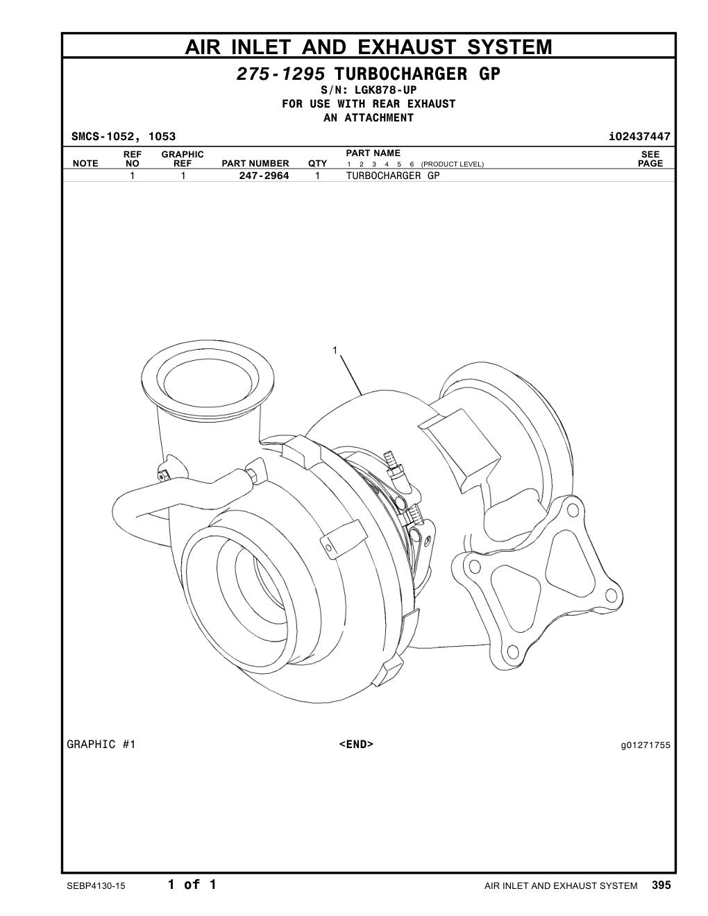 247-2964 TURBOCHARGER GP · S/N LGK878-UP CAT parts manual diagram