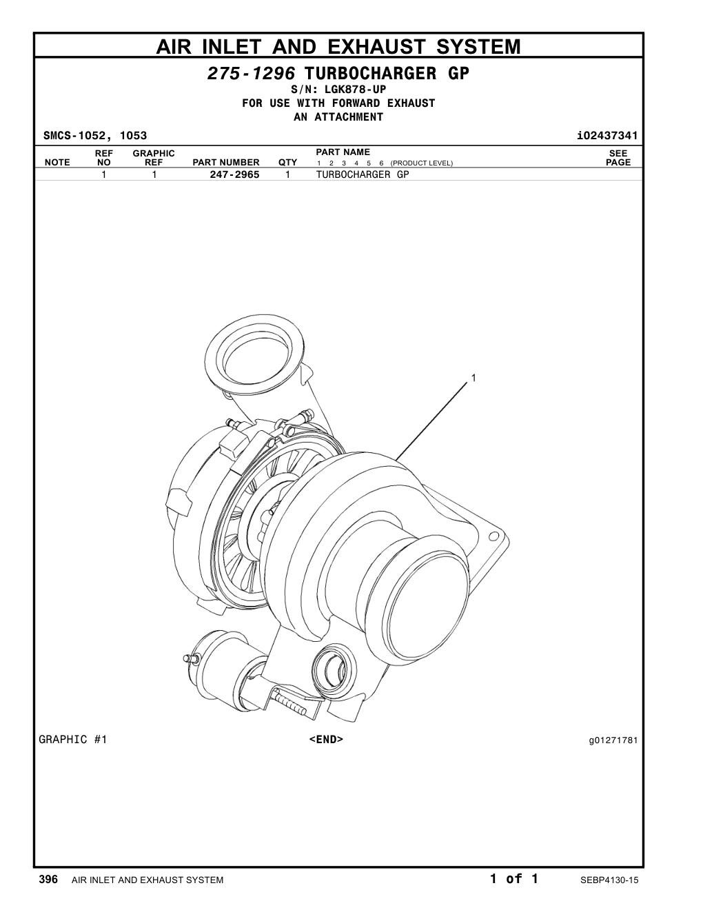 247-2965 TURBOCHARGER GP · S/N LGK878-UP CAT parts manual diagram