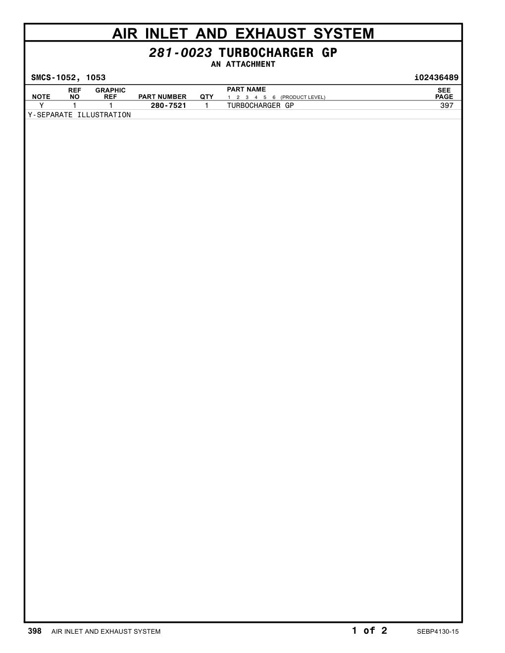 280-7521 TURBOCHARGER GP CAT parts manual diagram