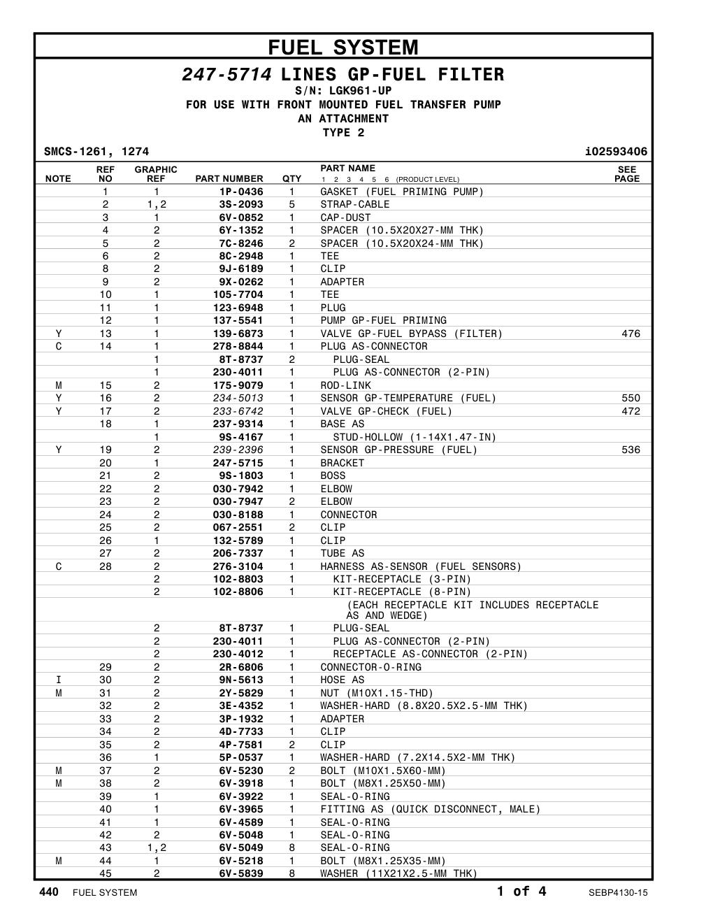 234-5013 SENSOR GP-TEMPERATURE (FUEL) · S/N LGK961-UP CAT parts manual diagram