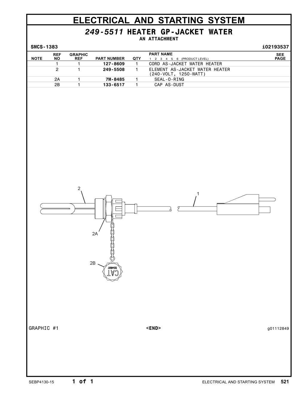 249-5508 ELEMENT AS-JACKET WATER HEATER CAT parts manual diagram