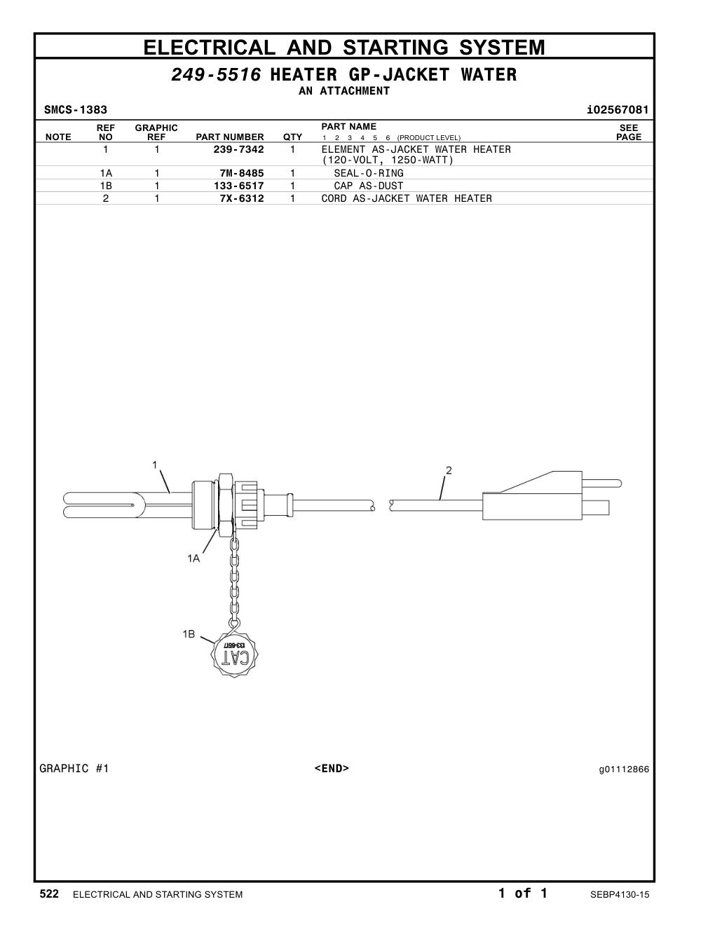 239-7342 ELEMENT AS-JACKET WATER HEATER CAT parts manual diagram