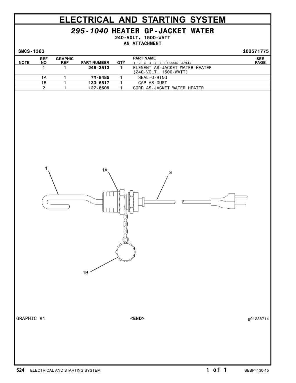 246-3513 ELEMENT AS-JACKET WATER HEATER CAT parts manual diagram