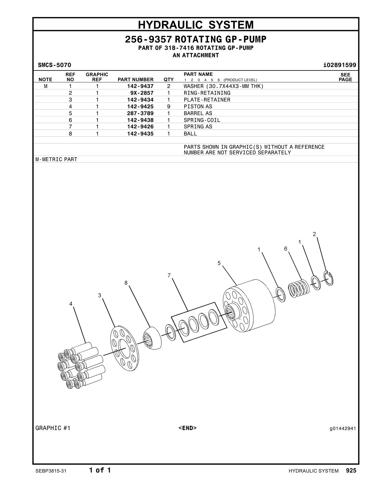 9X-2857 RING-RETAINING CAT parts manual diagram