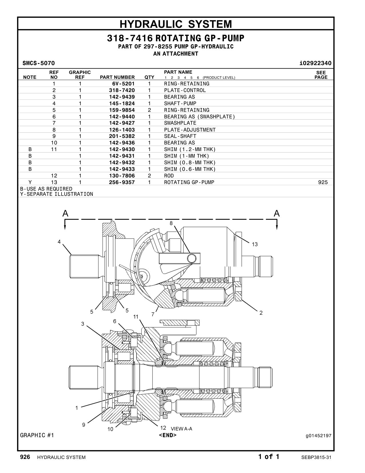 256-9357 ROTATINGGP-PUMP CAT parts manual diagram