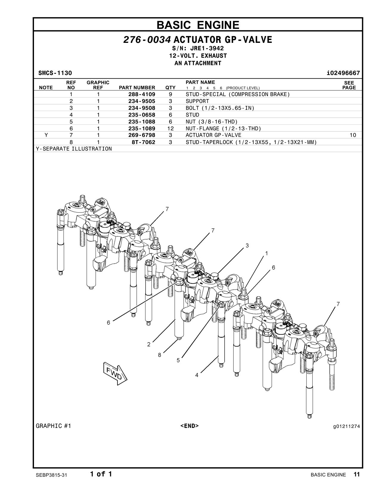 269-6798 ACTUATOR GP-VALVE · S/N JRE1-3942 CAT parts manual diagram