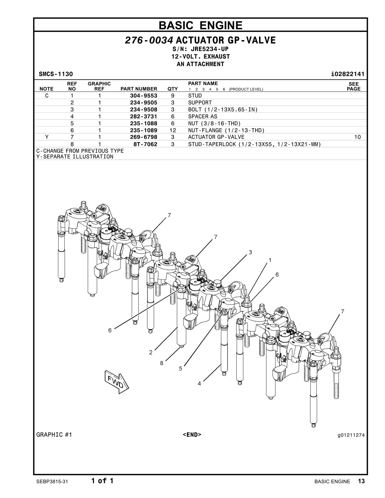 282-3731 SPACER AS · S/N JRE5234-UP CAT parts manual diagram