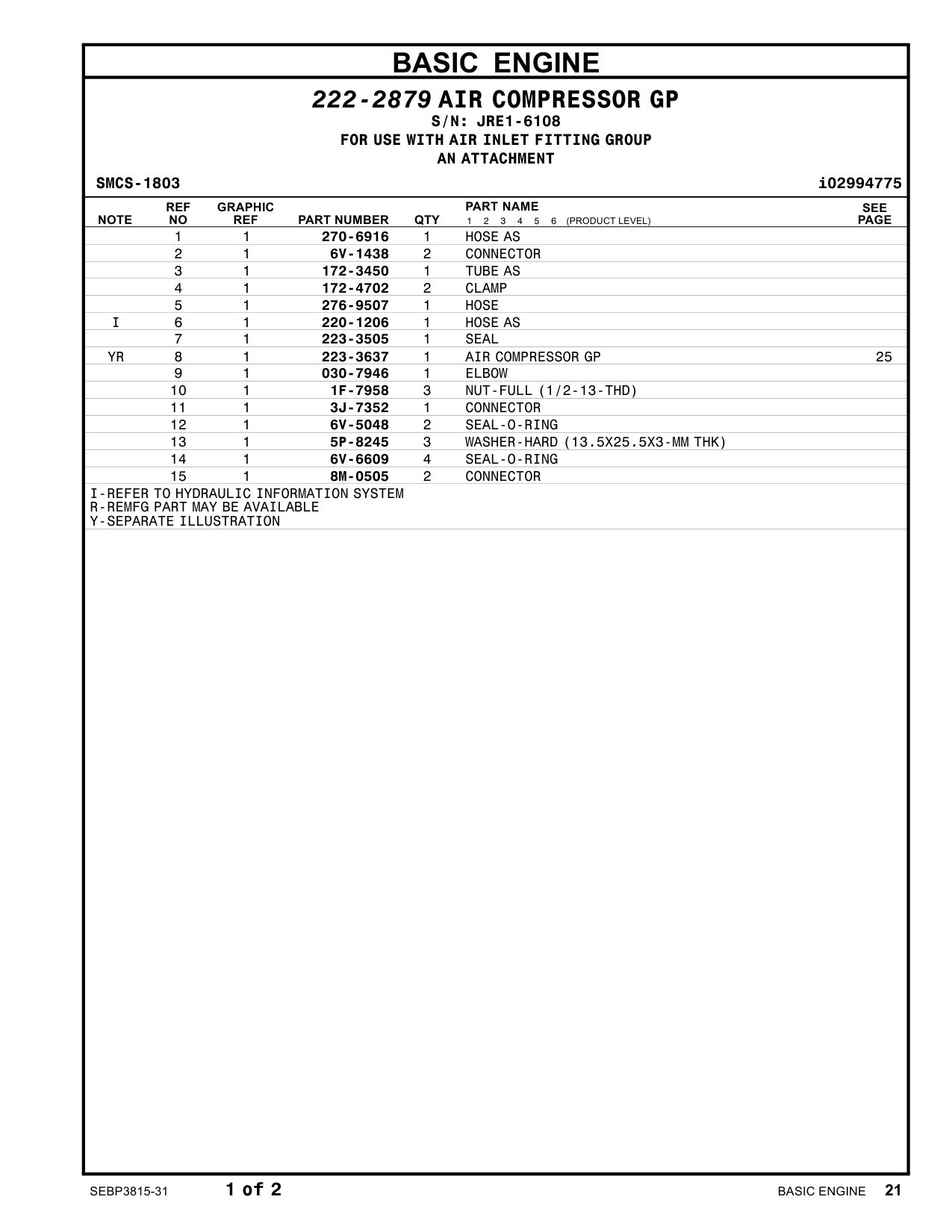 172-4702 CLAMP · S/N JRE1-6108 CAT parts manual diagram