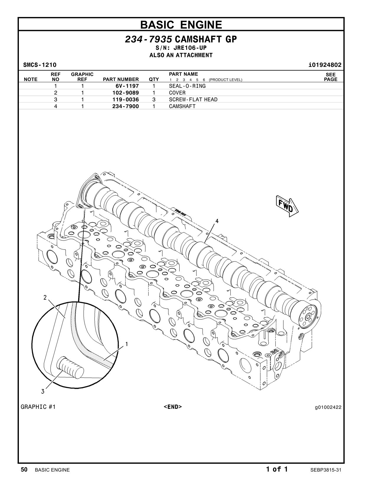 234-7900 CAMSHAFT · S/N JRE106-UP CAT parts manual diagram