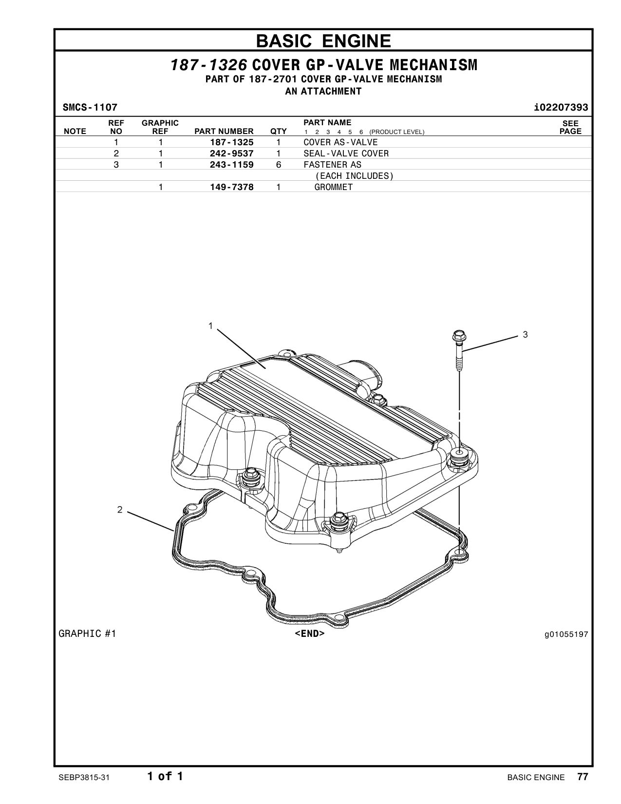 187-1325 COVER AS-VALVE CAT parts manual diagram
