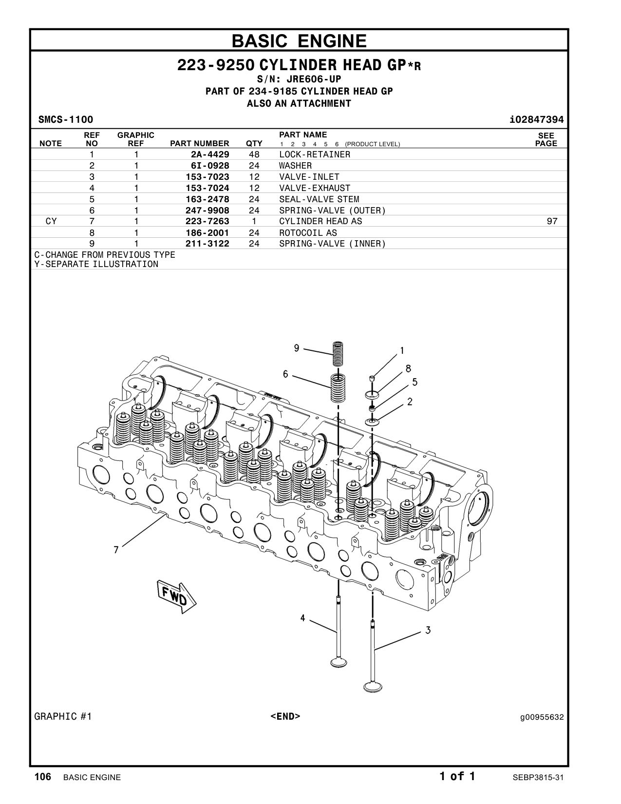 247-9908 SPRING-VALVE (OUTER) · S/N JRE606-UP CAT parts manual diagram