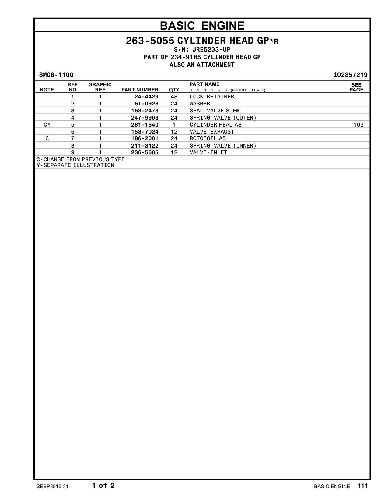 236-5605 VALVE-INLET · S/N JRE5233-UP CAT parts manual diagram