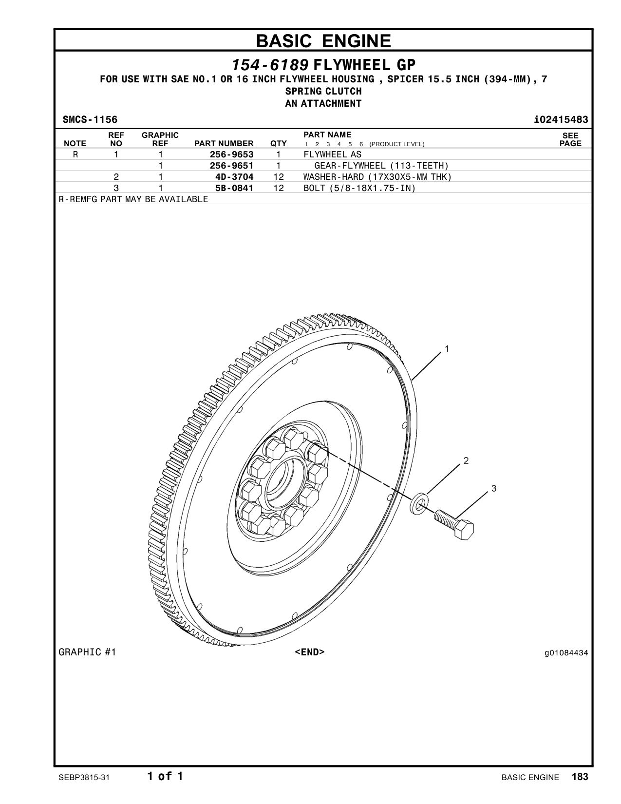256-9651 GEAR-FLYWHEEL (113-TEETH) CAT parts manual diagram