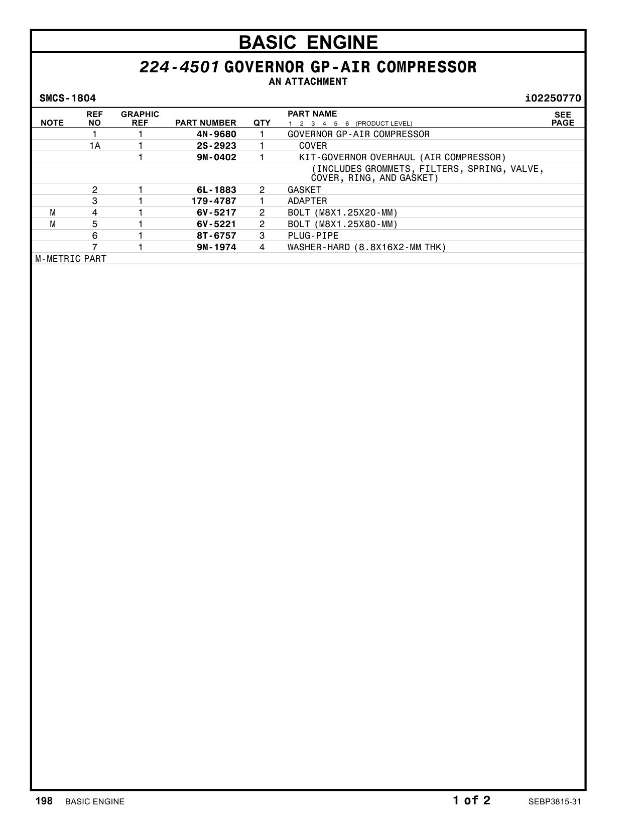 9M-0402 KIT-GOVERNOR OVERHAUL(AIRCOMPRESSOR) CAT parts manual diagram