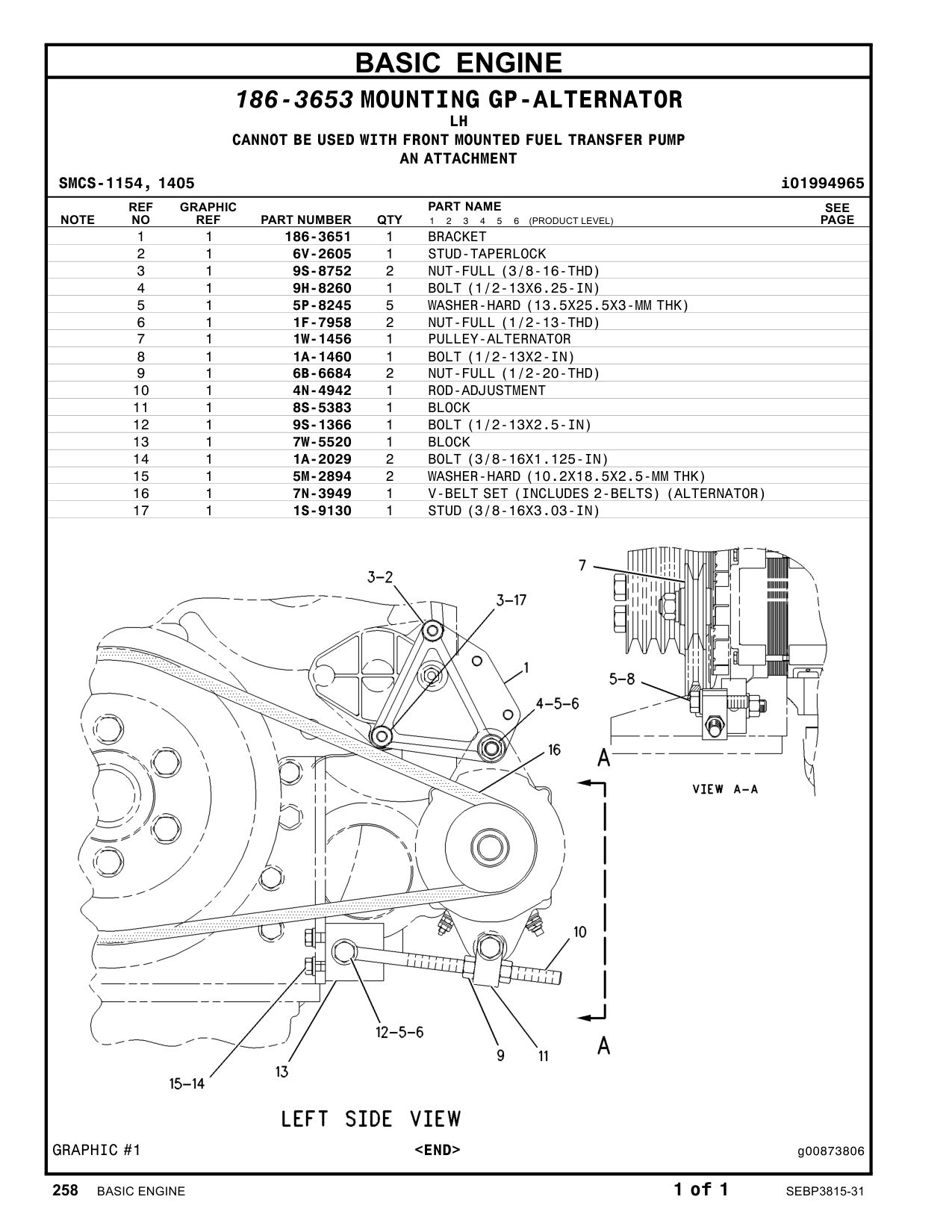 7N-3949 V-BELTSET(INCLUDES2-BELTS)(ALTERNATOR) CAT parts manual diagram