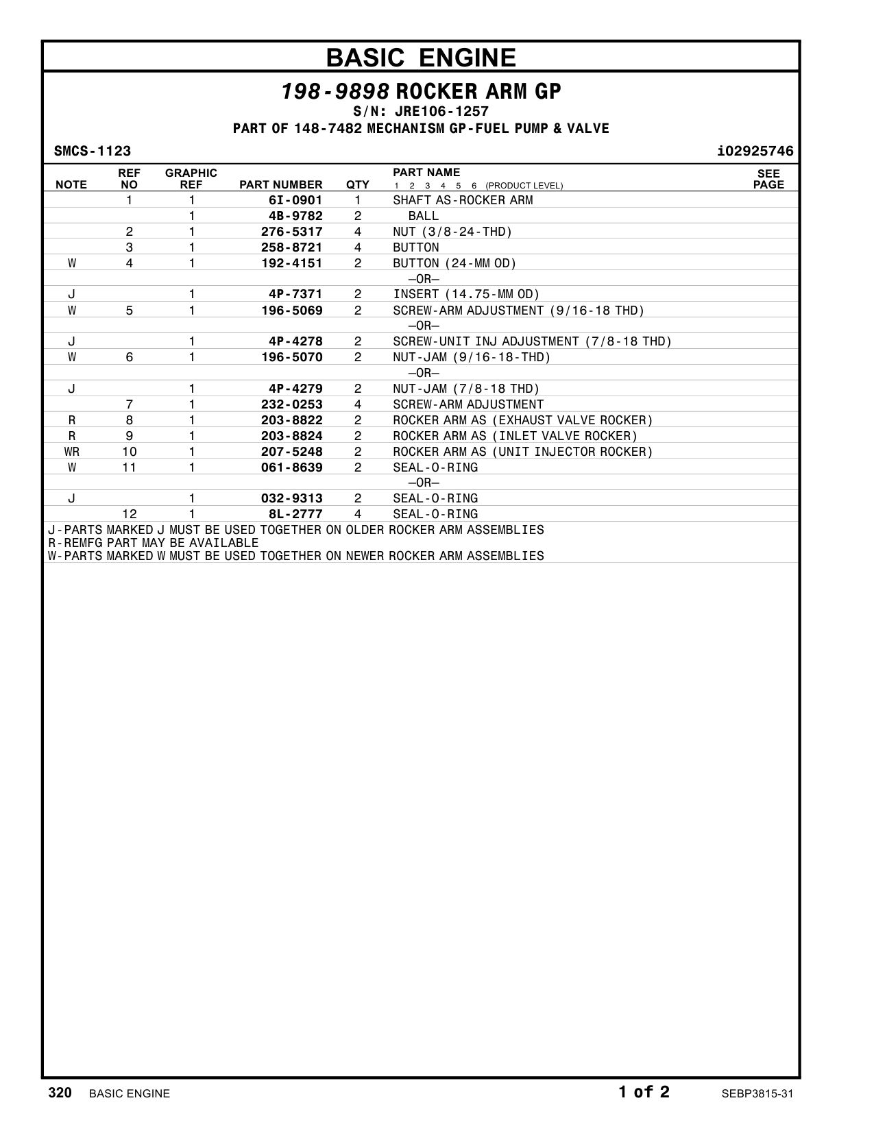 232-0253 SCREW-ARM ADJUSTMENT (3/8-24X1.20-IN) · S/N JRE106-1257 CAT parts manual diagram