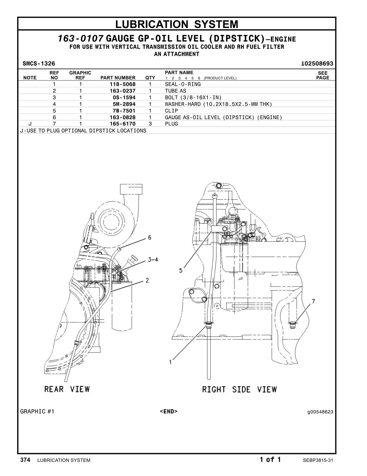 163-0828 GAUGE AS-OIL LEVEL (DIPSTICK) CAT parts manual diagram