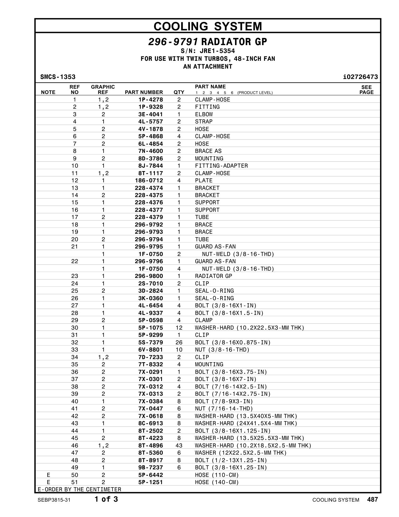 296-9800 RADIATOR GP · S/N JRE1-5354 CAT parts manual diagram