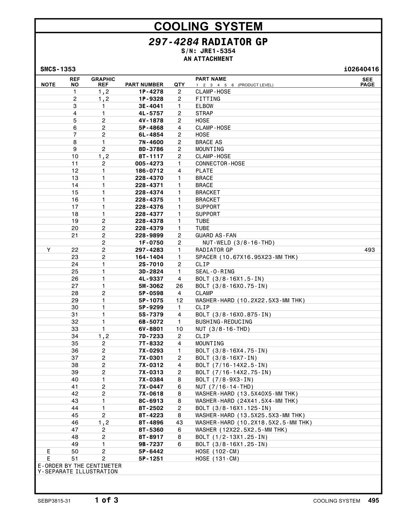 297-4283 RADIATOR GP · S/N JRE1-5354 CAT parts manual diagram