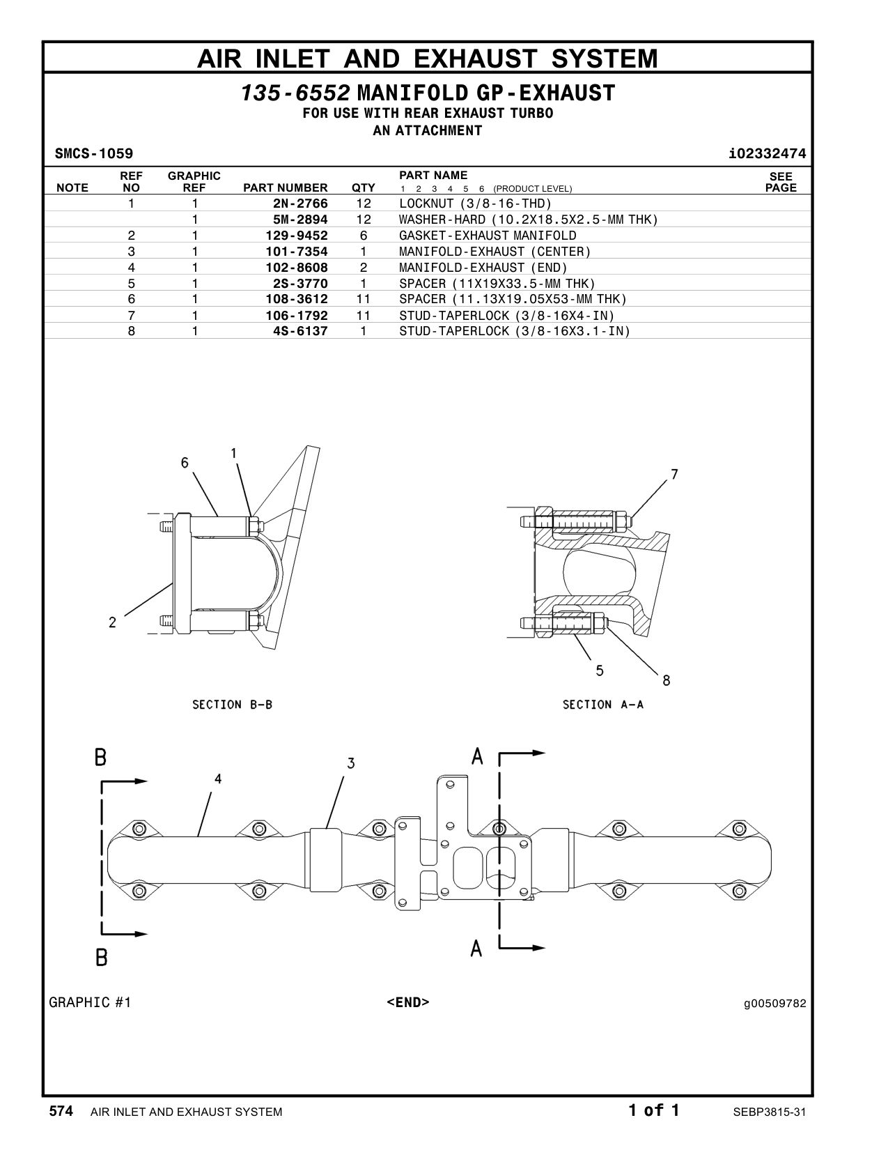 101-7354 MANIFOLD-EXHAUST(CENTER) CAT parts manual diagram