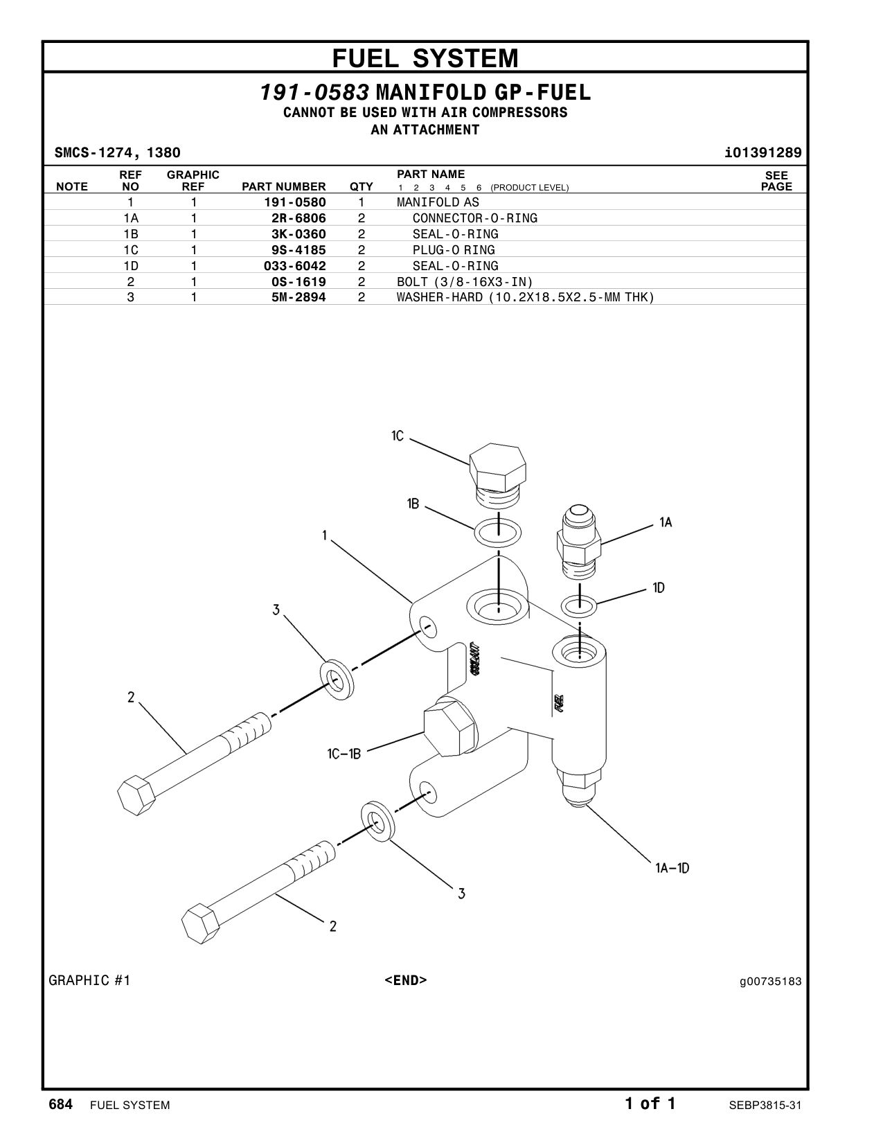 191-0580 MANIFOLD AS CAT parts manual diagram