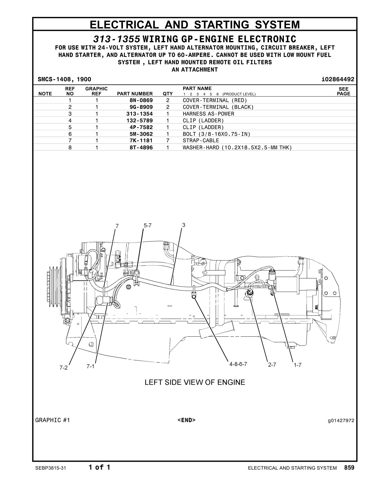 313-1354 HARNESS AS-POWER CAT parts manual diagram