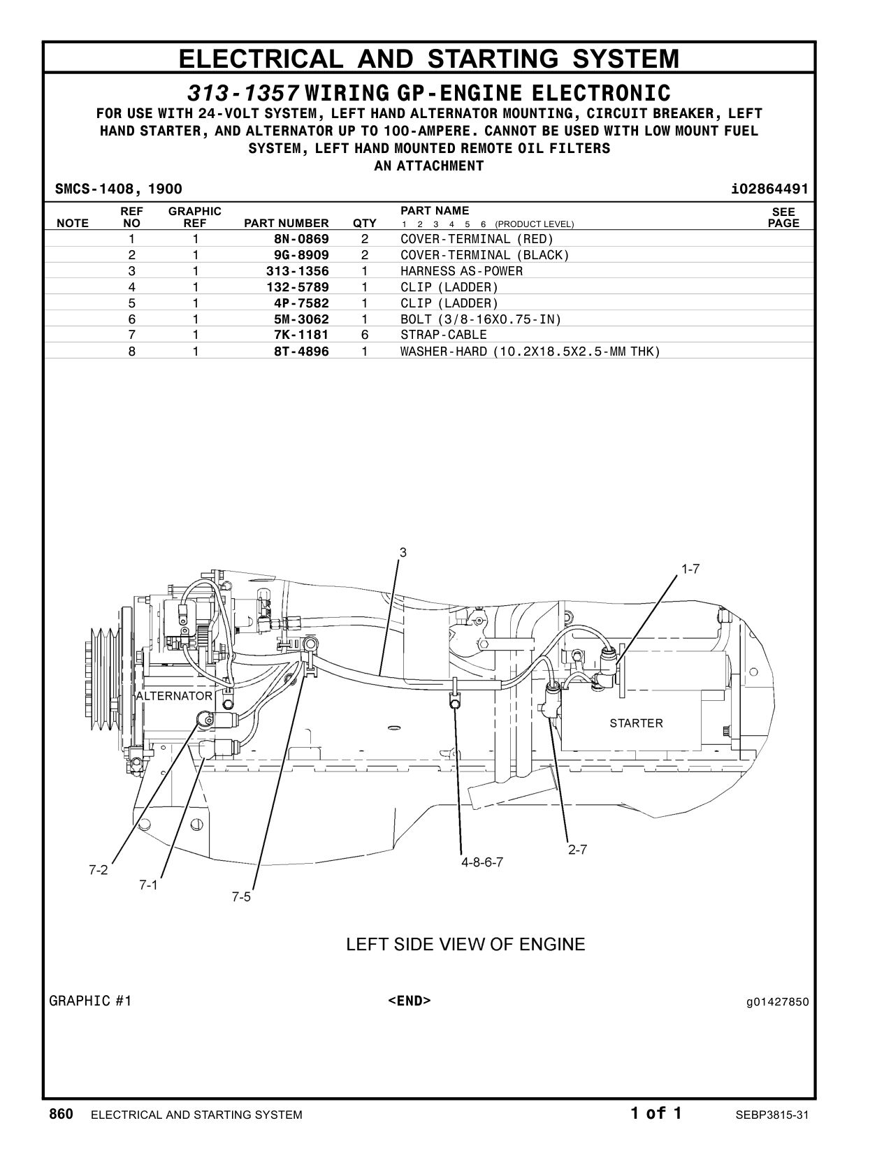 313-1356 HARNESS AS-POWER CAT parts manual diagram