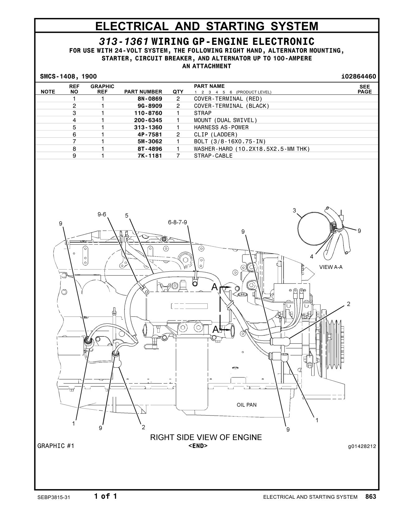 313-1360 HARNESS AS-POWER CAT parts manual diagram