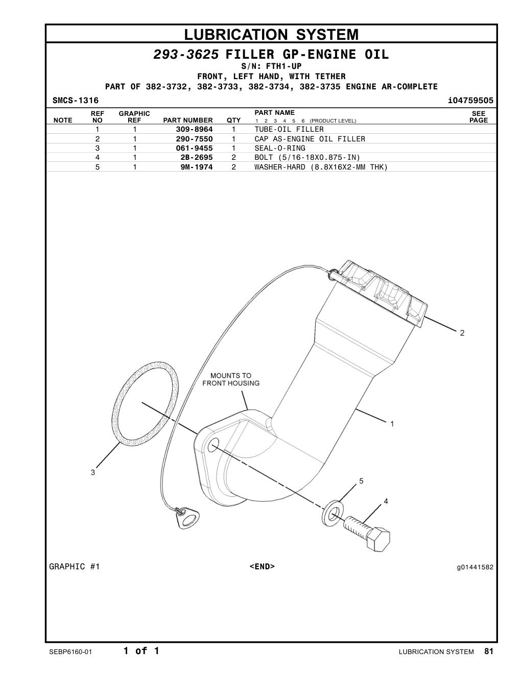 309-8964 TUBE-OIL FILLER · S/N FTH1-UP CAT parts manual diagram