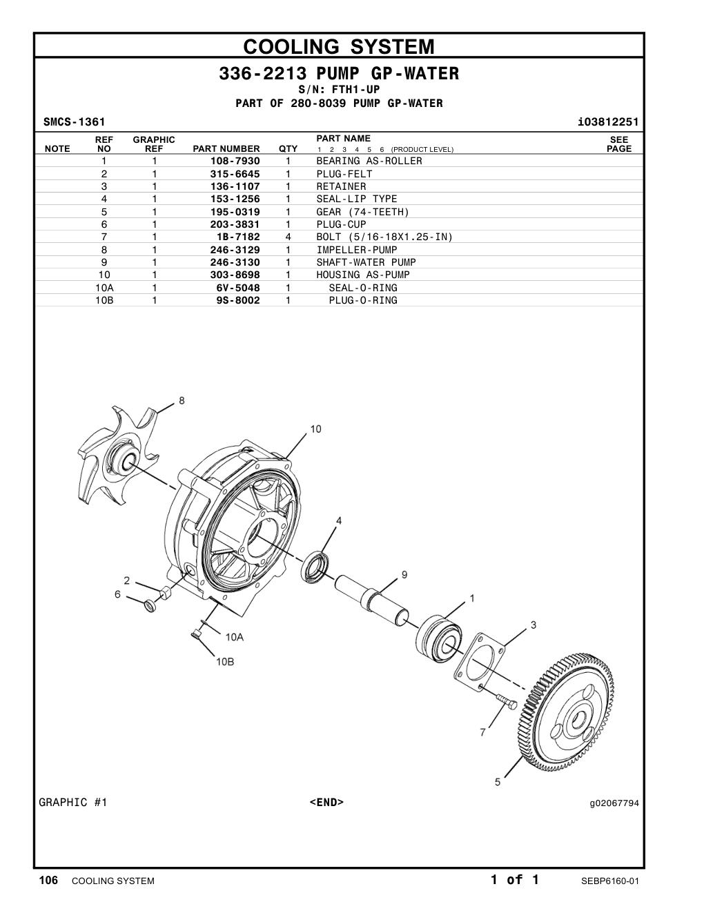 315-6645 PLUG-FELT · S/N FTH1-UP CAT parts manual diagram