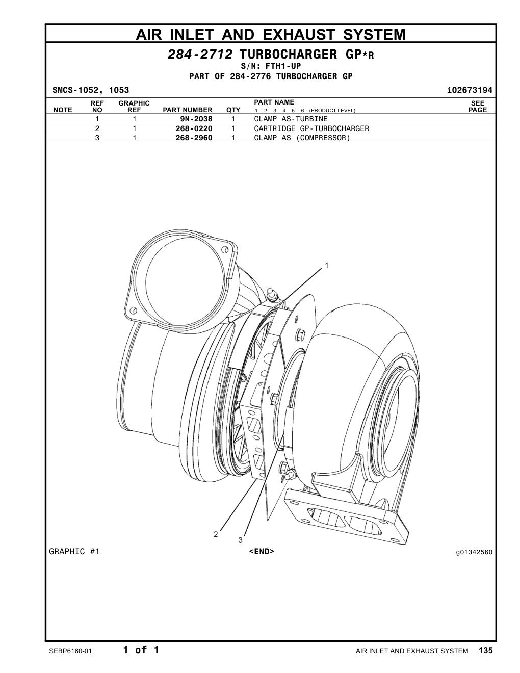 268-0220 CARTRIDGE GP-TURBOCHARGER · S/N FTH1-UP CAT parts manual diagram
