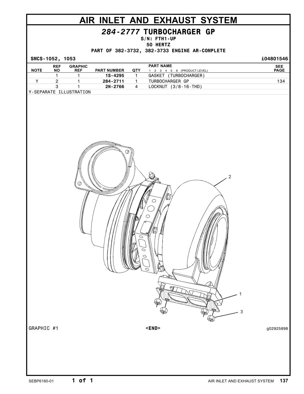 284-2711 TURBOCHARGER GP · S/N FTH1-UP CAT parts manual diagram