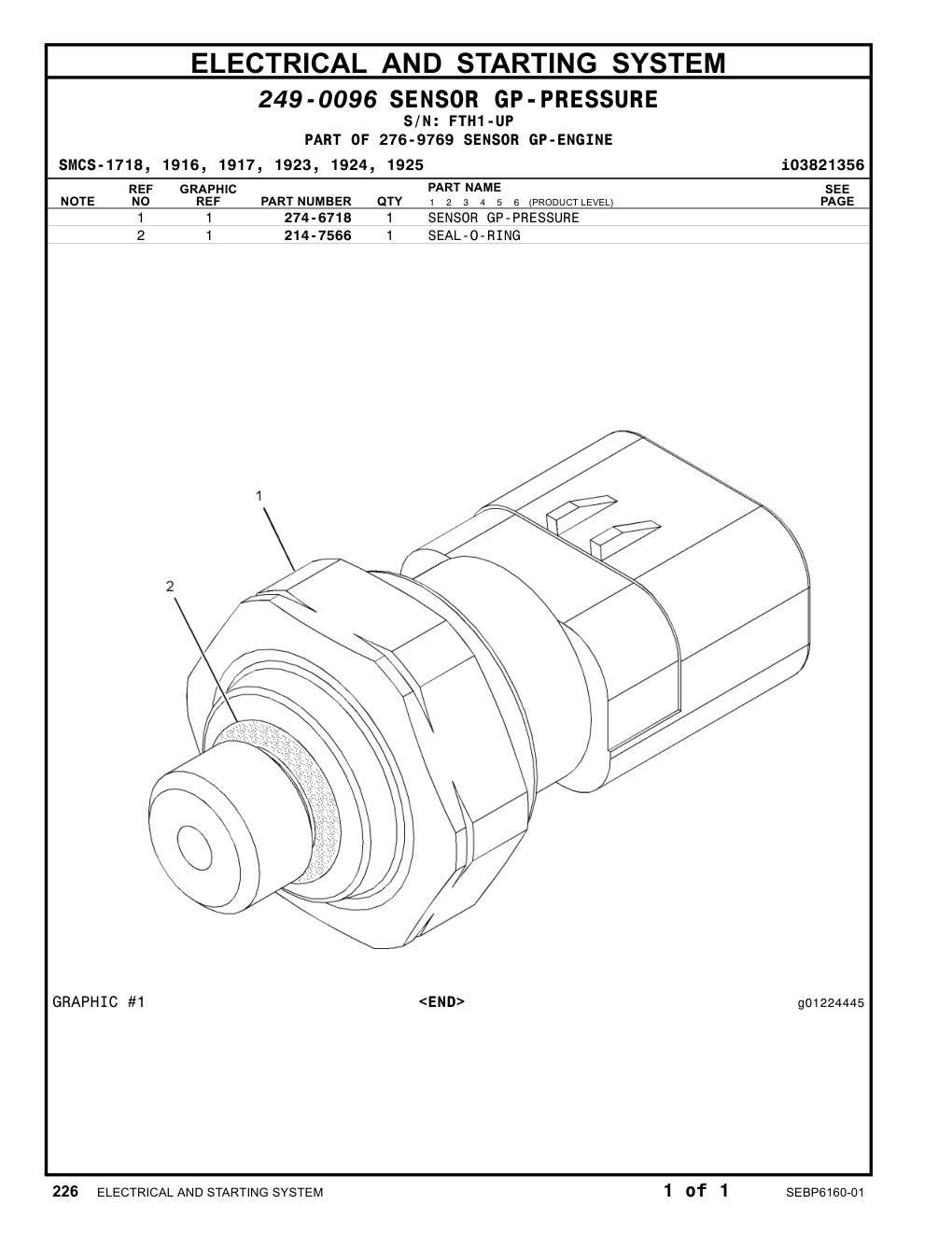 274-6718 SENSOR GP-PRESSURE · S/N FTH1-UP CAT parts manual diagram