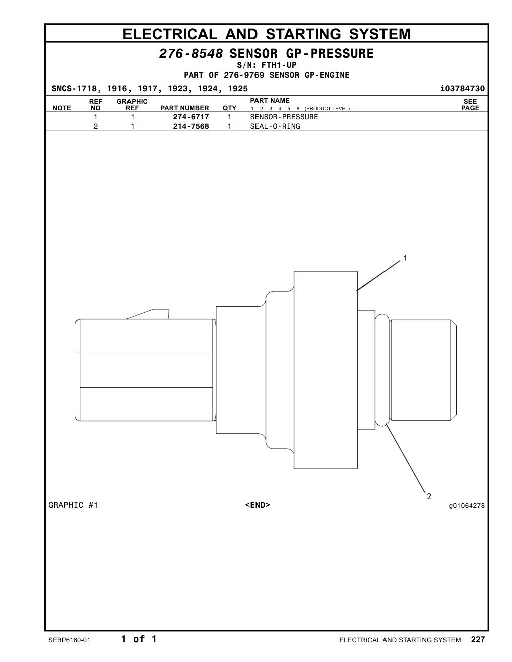 274-6717 SENSOR-PRESSURE · S/N FTH1-UP CAT parts manual diagram