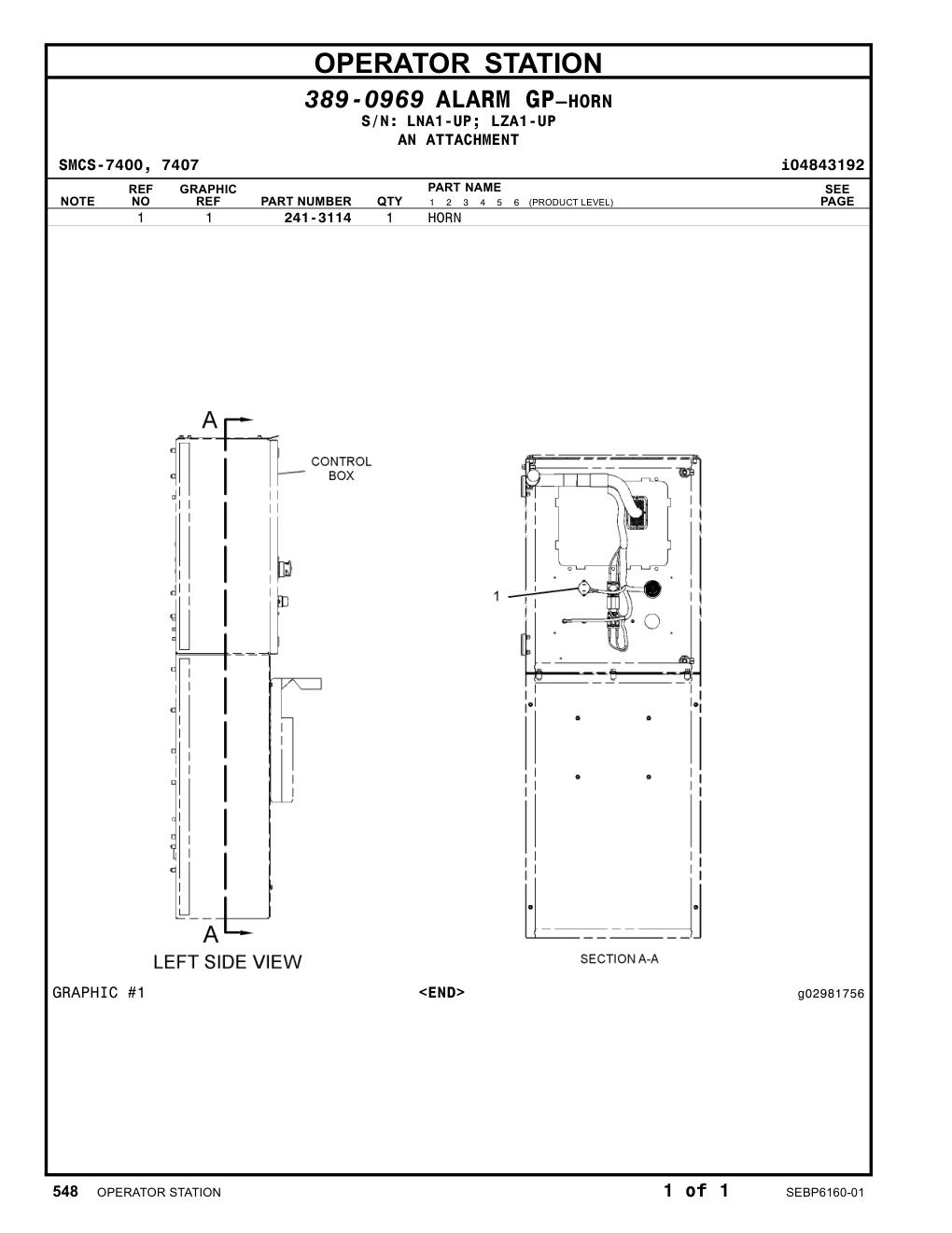 241-3114 HORN CAT parts manual diagram