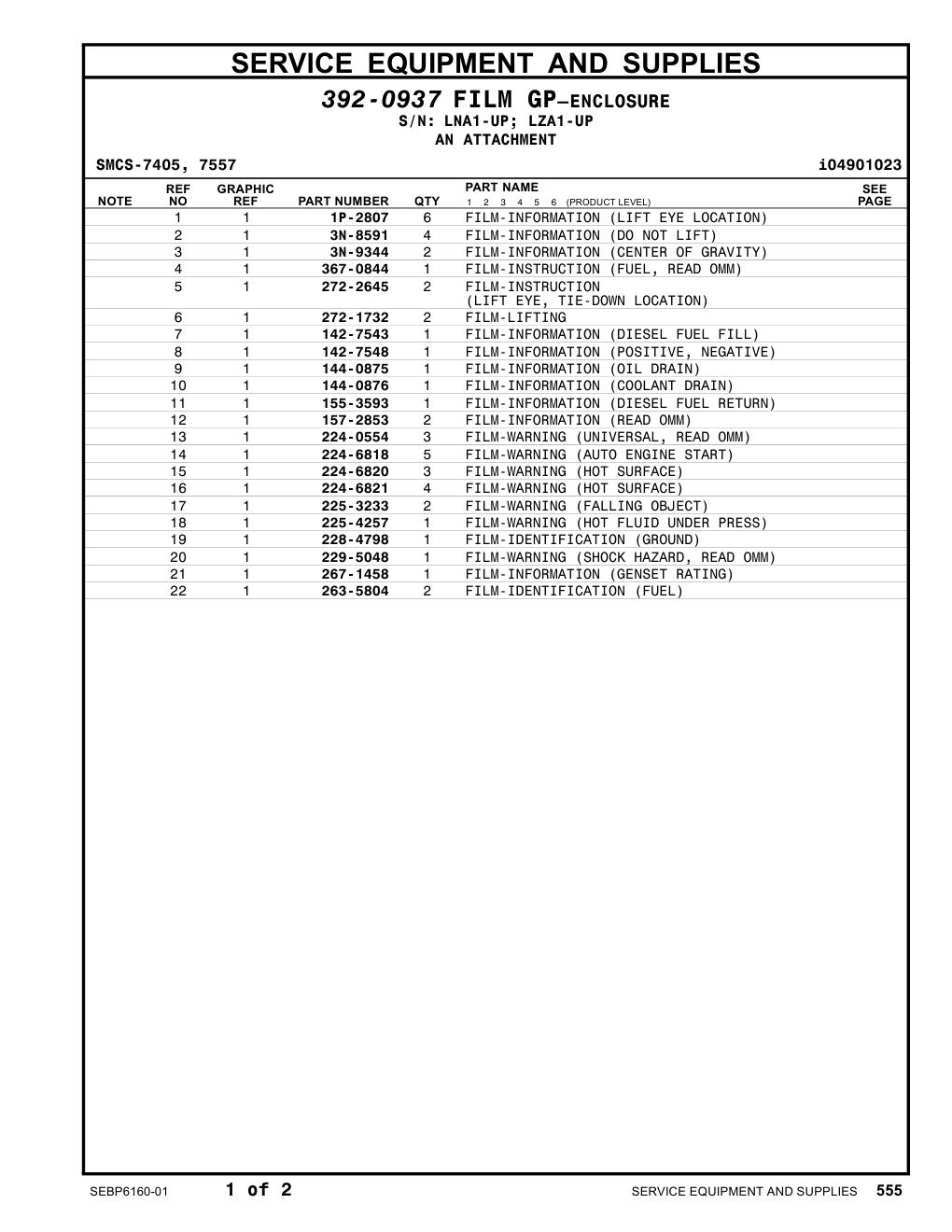 272-2645 FILM-INSTRUCTION CAT parts manual diagram