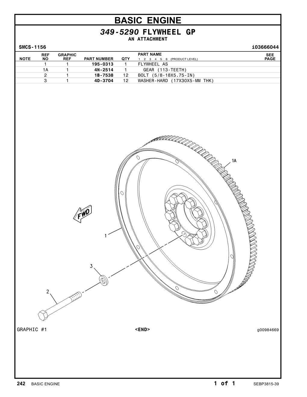 195-0313 FLYWHEEL AS CAT parts manual diagram