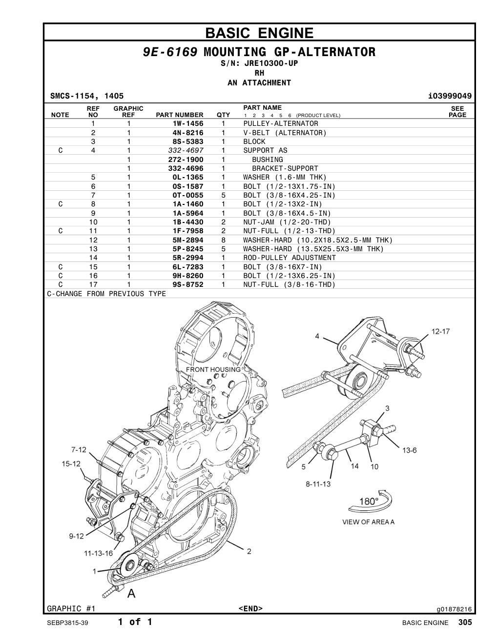 272-1900 BUSHING · S/N JRE10300-UP CAT parts manual diagram