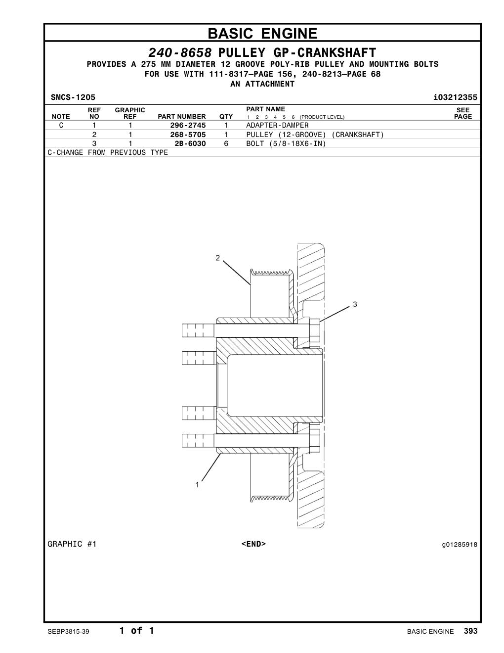 268-5705 PULLEY (12-GROOVE) (CRANKSHAFT) CAT parts manual diagram